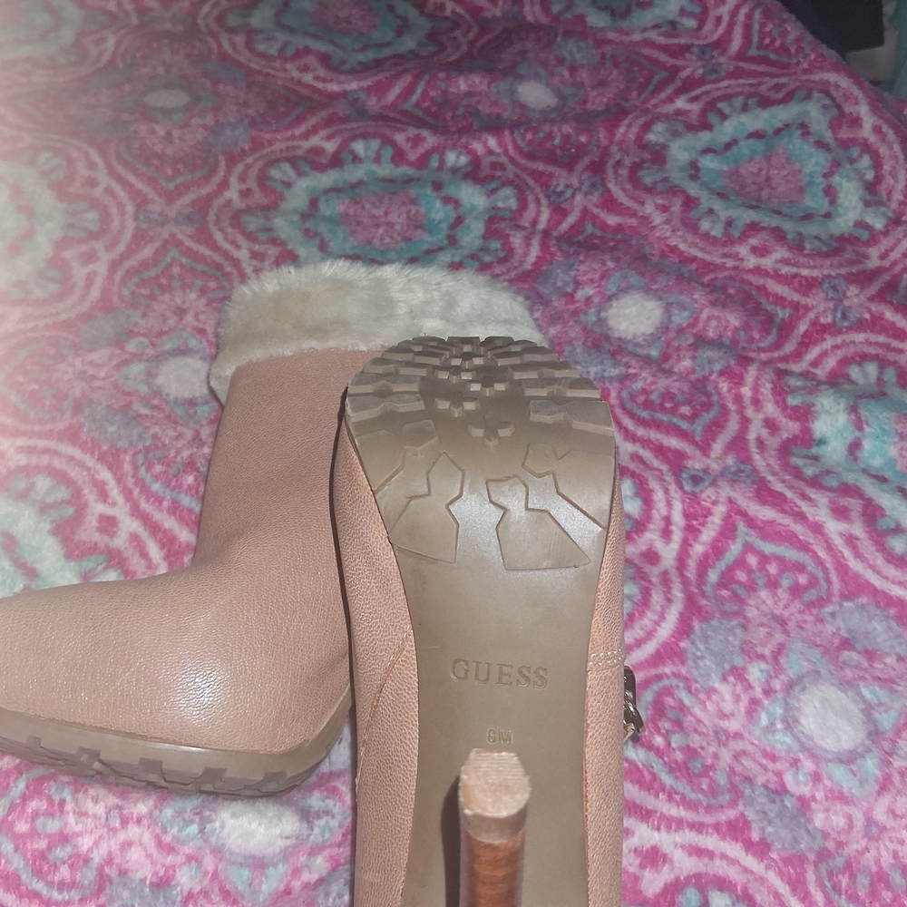Guess Tan Heeled Boots with Fur Trim